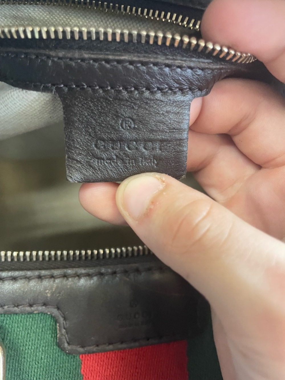 Gucci Beige Monogram Boston Bag with Green and Red Web Stripe - Picture 7 of 7